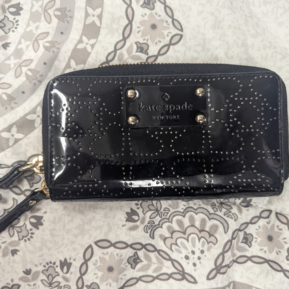 Kate Spade Black Patent Studded Wristlet